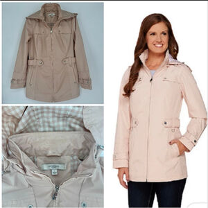 Liz Claiborne Blush Pink Rain Coat with Gingham Hood, Size S